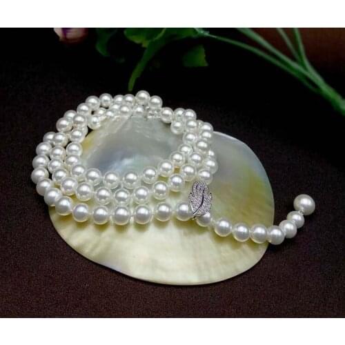 Sweater chain long 8mm sea shell pearls necklace 32INCH -cz micro womens versatile simple Leaf decoration