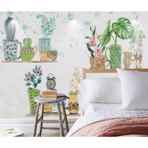 CJSIR Custom Wallpaper Photo Small Fresh Hand-painted Bonsai Cactus Sofa TV Headboard Background Wall Murals 3d Wallpaper Decor