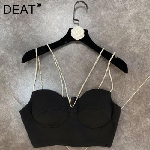 DEAT 2021 Spring New Arrivals Black Solid Color Double Shoulders Diamond Sexy Style Suspender Camis MZ428