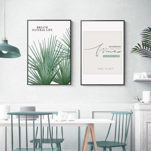 Nordic Decoration Green Plant Leaves Canvas Poster Quotes Wall Art Print Painting Decorative Pictures for Living Room Home Decor