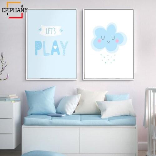 Nursery Wall Art Print Lets Play Cloud Canvas Painting Posters and Prints Wall Painting Pictures for Kids Bedroom Decoration