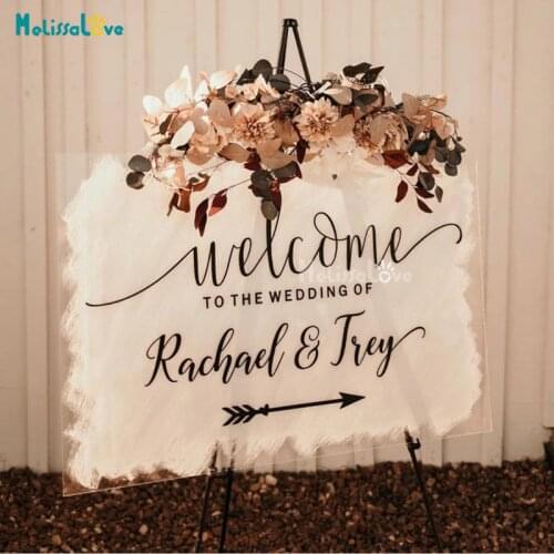 Welcome To The Wedding Of Party Reception Sign Custom Name Arrow Design Decal Removable Vinyl Board Mirror Wall Sticker BD684