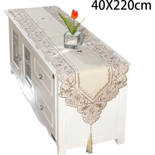 Table Runner Embroidered Flower Cover Topper Tablecloth Home Waterproof Decors