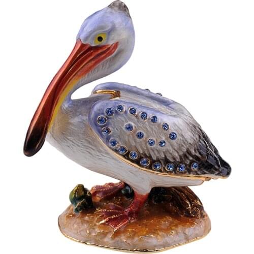 Bird Bejeweled Enameled Hinged Trinket Jewelry Ring Box Pewter Collectible Bird Figurines