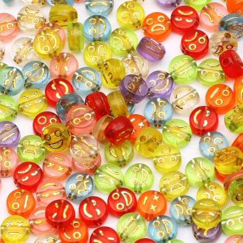 Transparent Mixed Acrylic Beads Round Flat Smiley Face Loose Spacer Beads For Jewelry Making Diy Bracelet Necklace Accessories