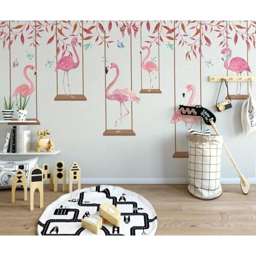 Modern simple cartoon flamingo personality room background wall for children