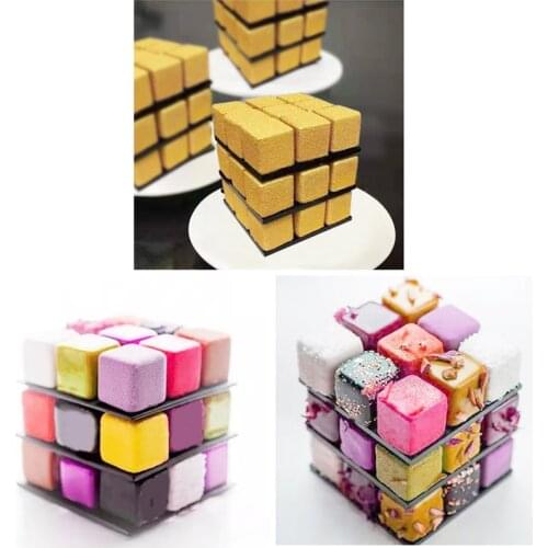 French Square Rubik Mousse Cake Silicone Mould Baking Pan Ice Cubes Chocolate Pudding Jelly Ice Lattice Silicone Mould