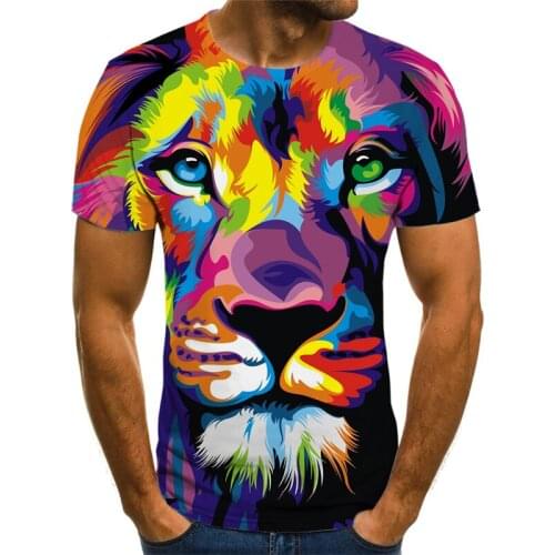 Animal series hip-hop style 3D printing lion T-shirt men and women short-sleeved oil painting graffiti lion tiger animal T-shirt