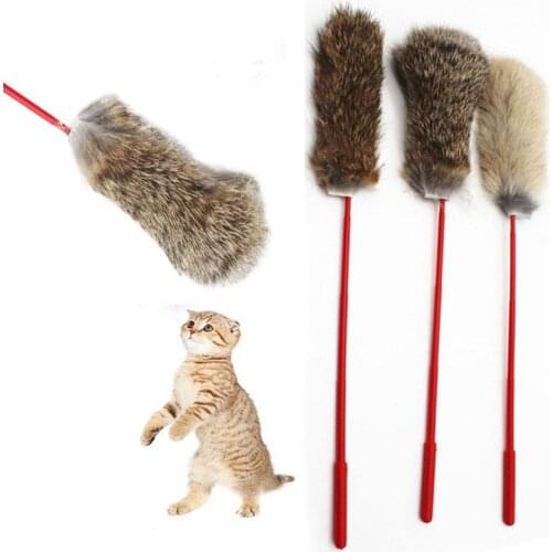 Pet Cat Toy Soft Interactive Sticker Chasing Rabbit Fur Rod Toy Tease Cat Feather Exercise Durable Tease Toys Kitten Toys Supply