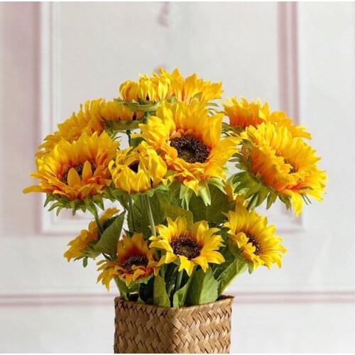 Artificial 3Heads Sunflower Fake Flower Simulation Flower Plant Bonsai Wedding Decoration INS Wind Home Decoration Flores