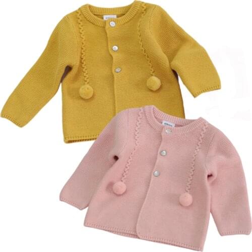 Girls Cardigan 0-4Yrs Baby Hand-made Bubble Ball Sweater Knitted Cardigan Jacket Baby Sweater Coat Girls Autumn Winter Sweaters