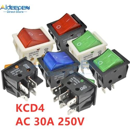KCD4 AC 30A 250V Rocker Switch 25x31mm ON-OFF 2 Position 4/6 Pins With Light Power Switch With Dust Waterproof Cap