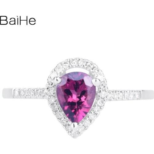 BAIHE Sterling Silver 925 0.593ct Dark Pink Flawless Pear Tourmaline Engagement Women Trendy Fine Jewelry Tourmaline Ring