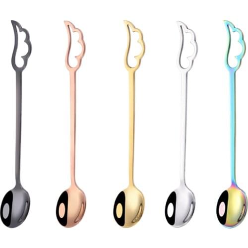 Creative wing-shaped Dessert Spoon 304 Stainless Steel Coffee Spoons Ice Cream / Stirring Tea Spoon Polished Mini spoons