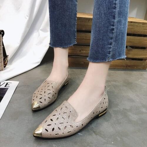 Classic spring autumn hollow breathable casual comfortable lightweight flat shoes loafers women shallow mouth pointed W38-82