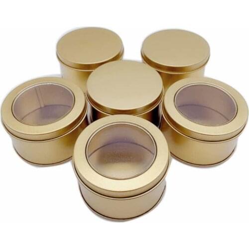 65x40mm Small Tin Box Metal Box Storage Gold/Black Empty Pot Container With Clear Window Cosmetic, Tea, Accessories Storage Jars