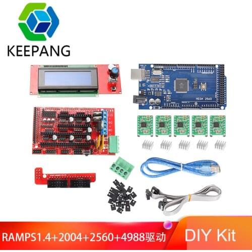 Mega 2560 R3 + RAMPS 1.4 + LCD 2004 Smart Control+ 5pcs A4988 Stepper Driver Motherboard CNC 3D Printer Kit for Arduino