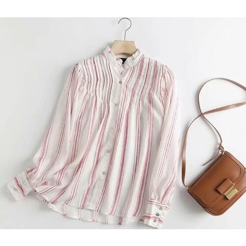 Dave&Di England Style Fashion Elegant Striped Casual Blouse Blusas Mujer De Moda 2021 Autumn Shirt BlouseWomen And Tops