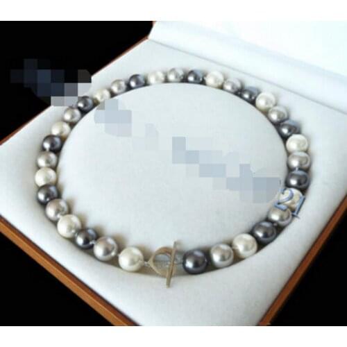 Fashion jewelry 12mm AAA+ Multicolor south sea shell pearl necklace 17" ^^@^Noble style Natural Fine jewe