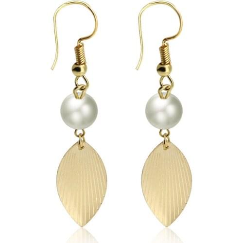 Fashion Accessories Handmade Gold Leaf Pearl Earrings Wedding Dangle Pendant Classic Bridesmaid Gifts Bridal Set ERN 11341
