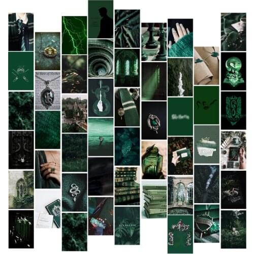 50Pcs Dark Magic Green Academia Aesthetic Wall Collage Kit for Room Decor Bedroom Photo Art Pictures Poster for Kid& Boy Teens