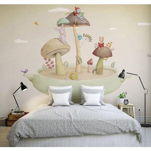 Bacaz Cartoon Wallpaper Mural 3d Wall Photo Mural for Kids Room Sofa Background 3d Mushroom Wall paper Mural