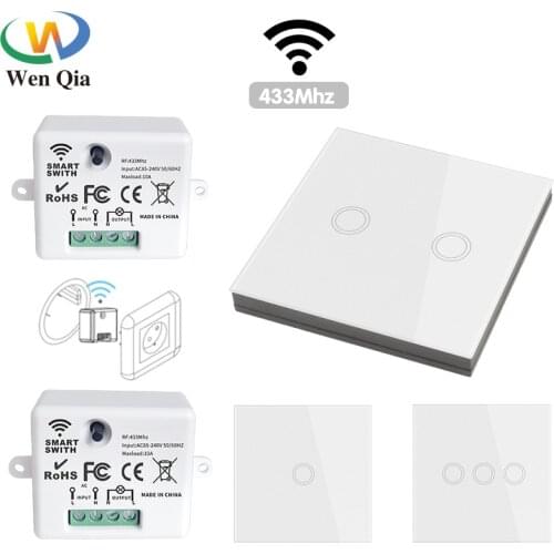 433Mhz Wireless Smart Light Wall Switch with Remote Control Touch Wall Panel Mini Relay Receiver 220V 10A for Home Led Lamp Fan