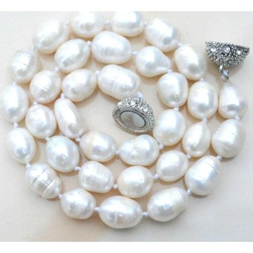 New 10-12mm Freshwater Pearl Beads Knot Magnetic Clasp Jewelry Necklace 18