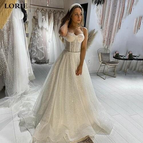 LORIE A Line Boho Wedding Dresses Glitter Tulle Sexy Spaghetti Straps Bride dresses Vestidos de novia Custom Made