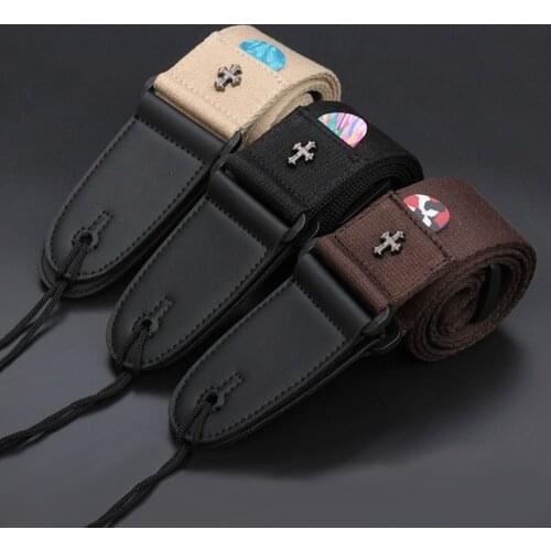 Guitar Strap with Pick Pocket Includes 3 Picks for Electric Acoustic Folk Guitarra Vintage Cross Personality