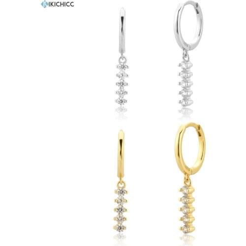 Kikichicc European 925 Sterling Silver Four Zircon CZ Piercing Drop Earring 2020 Fashion Jewelry For European Crystal Pendiente