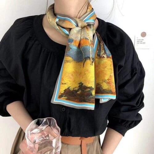 2021 spring Korean version of all-match women scarf silk hand-feel double-sided printing scarf thin section scarf 15x150cm