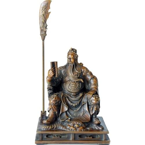 Guanyu Statue Sculpture Pure Bronze Ancient Chinese Famous People Guan Yu Copper Figurine Vintage Artwork Decoration