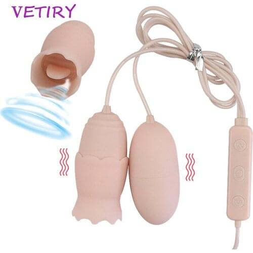 VETIRY 12 Speed Vibrator Tongue Licking USB Vibrating Egg Vagina Clitoris Stimulator Sex Toys for Women Female Masturbator