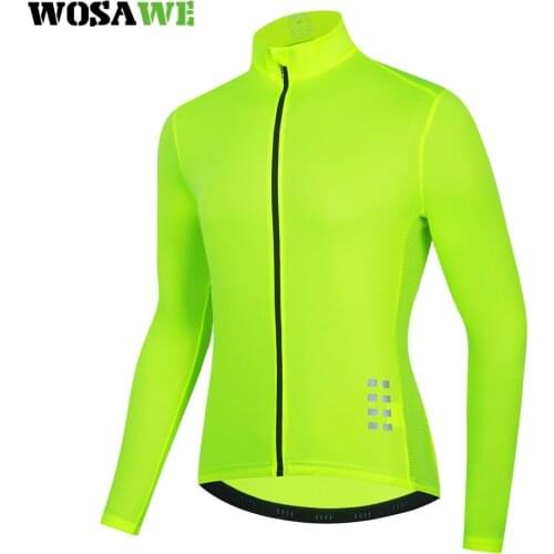 WOSAWE Mens Long Sleeve Cycling Jersey Quick Dry Bicycle Shirts Mountain Bike Jersey MTB Clothing Pockets Spring Summer