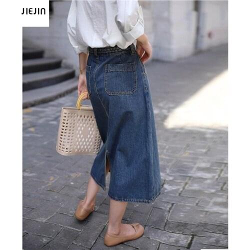Ong Denim Skirt Women 4xl Vintage High Wasit Jeans Skirt Straight A-line Split Pencil Waist Skirt Elegant 2021 Chic Korean