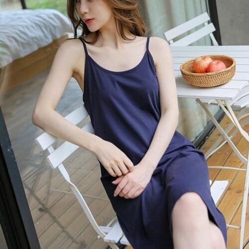 Sling nightdress female summer pure cotton sexy solid color Korean version of temptation girl sweet modal base spring and autumn