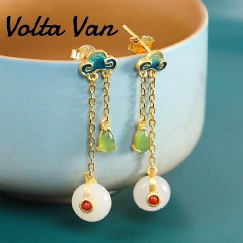 Volta Van 2021 New Drop Earrings Pendientes Plata 925 Sterling Silver Natural Jade Fine Jewelry Elegant Clouds Design Earrings