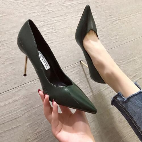 2021 French Soft Leather High Heels Women Stiletto Sexy Pointed Toe Black Non-grinding Single Shoes Nude Color Womens Shoes