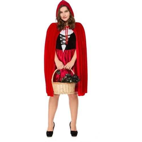 Plus Size Adult Women Halloween Costume Little Red Riding Hooded Robe Lady Embroidery Dress Party Cloak Outfit A003