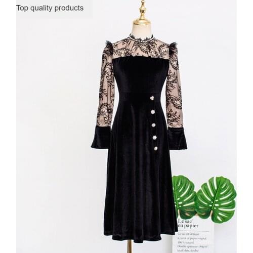 DEL LUNA Hotel IU 장만월 Korean 2020 Autumn Long Sleeve Lace Patchwork Dress Women Elegant Lady Long Party Desses Vestidos L503