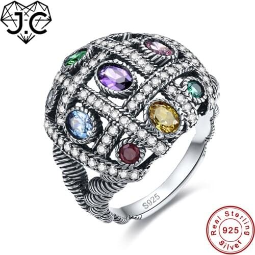 J.C Colorful Cute Amethyst Emerald Citrine Blue Topaz 925 Sterling Silver Ring Size 6 7 8 9 Dazzling Women Wedding Fine Jewelry