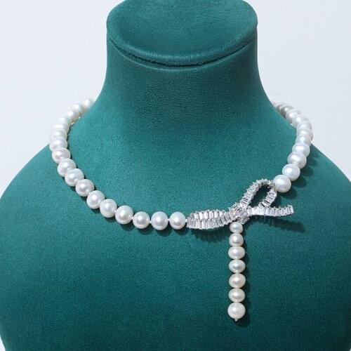 Bow Knot Style Real Natural Freshwater Pearl Necklace Jewelry for Party Wedding Bride Women 2pcs/lot