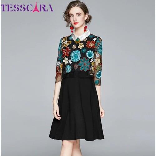TESSCARA Women Luxury Embroidery Dress Festa High Quality Elegant Party Robe Femme Vintage Floral Designer A-Line Short Vestidos