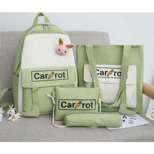 2021 4Pcs/set High Quality Cute Canvas School Bags Teen Girls Backpacks Women Bookbags College Travel Backpacks Female Rucksack
