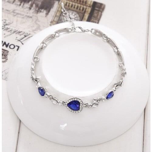 2021 Fashion Bracelets for Womens Ladies Crystal Rhinestone Bangle Ocean Blue Bracelet Chain Heart Jewelry Party Gifts