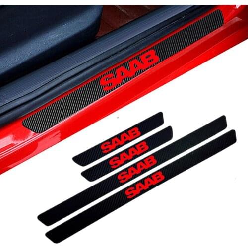 4PCS Car Styling Carbon Fiber Door Sill Protector Stickers For SAAB Car Styling