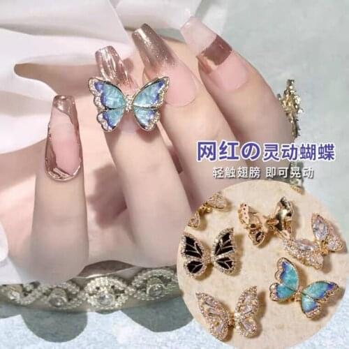 4pcs Japanese Nail Art Decoration Luxury Shaking Butterfly Zircon Metal Manicure Ornament Hot Super Shining Fingernail Jewelry