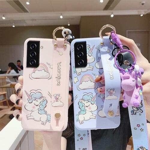 Case For Samsung S21 Cartoon Phone Cover Galaxy S21 5G Cute Horse S20 FE Soft Silicone Couple Shell Wristband Strap Toy Ornament