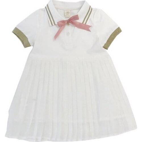 2019 Kids girls summer dress children new short sleeve patchwork preppy style cotton Dress for girls 2-7 years